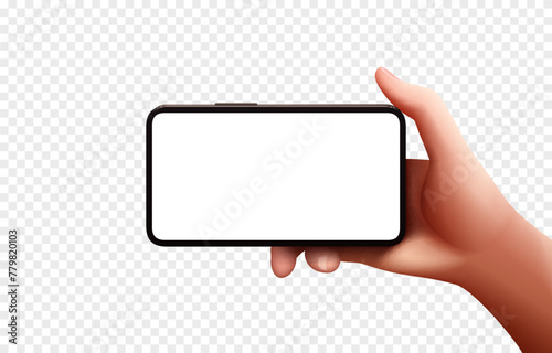 Phone in hand on a transparent background, Smart phone using, hand hold gadget electronic. Vector illustration