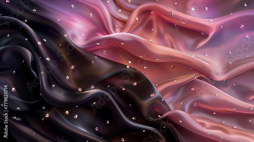 Gently pink and black silk with luminous elements abstract beautiful background