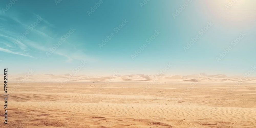 A desert landscape with a clear blue sky. The sky is filled with clouds, but they are scattered and not too dense. The sun is shining brightly, creating a warm and inviting atmosphere A desert landscape with a clear blue sky. The sky is filled with clouds, but they are scattered and not too dense. The sun is shining brightly, creating a warm and inviting atmosphere