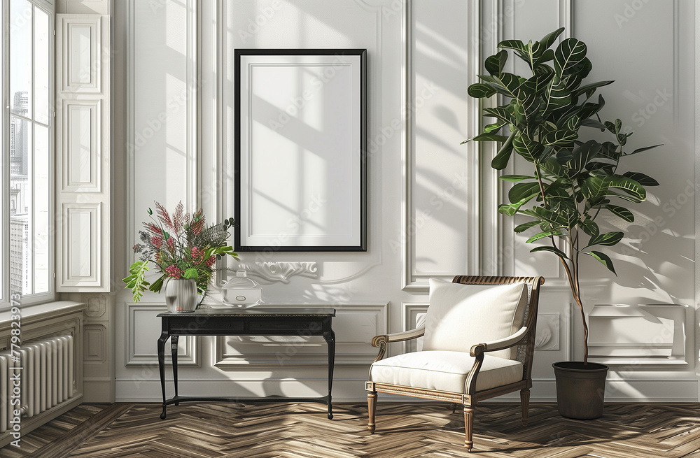 mock up poster frame in modern interior, living room, Luxurious apartment style, 3D render, 3D illustration mock up poster frame in modern interior, living room, Luxurious apartment style, 3D render, 3D illustration