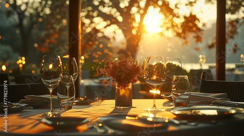 Golden hour at the fine dining table awaiting a romantic photo