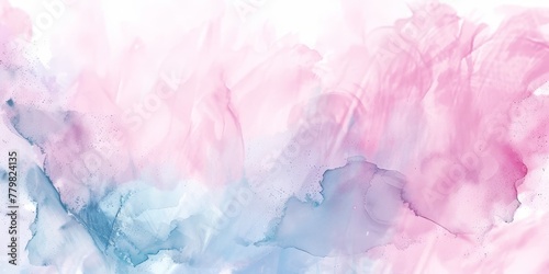 A pink and blue watercolor painting with a lot of white space. The painting has a dreamy and ethereal quality to it, with the pink