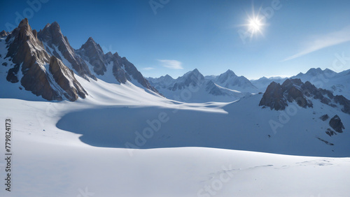 blue sky sun snow covered mountain scenery