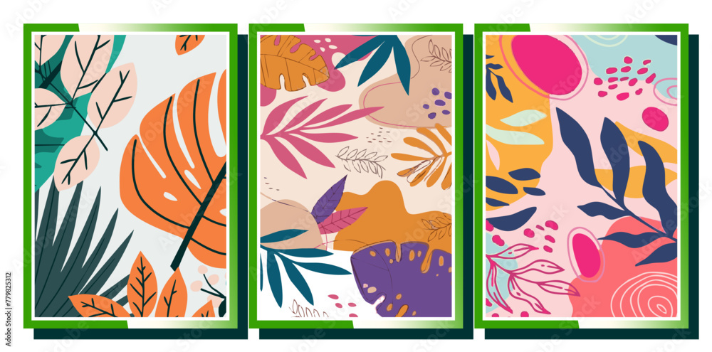 Premium Vector | A collection of hand-drawn tropical leaves, with various abstract backgrounds, vector illustrations