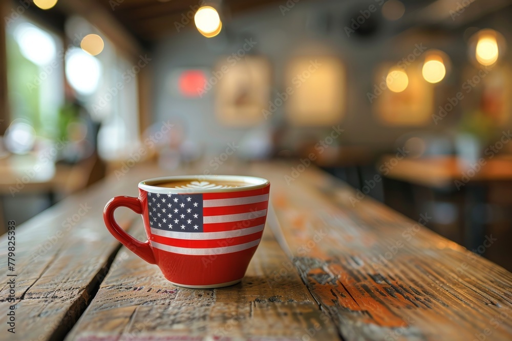Coffee cup with a flag for Independence Day celebrations - obrazy, fototapety, plakaty 