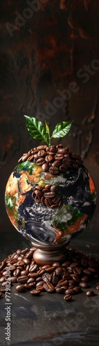 Coffee bean forming the Earth, representing the global reach of coffee, eative  Conceptual Idea photo