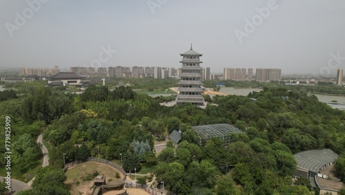 Changan tower in Xi'an taken by drone