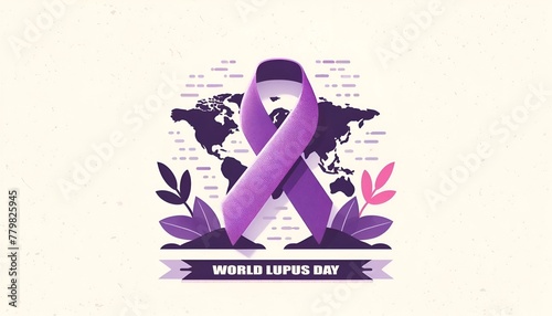 Illustration of banner purple ribbon for world lupus day