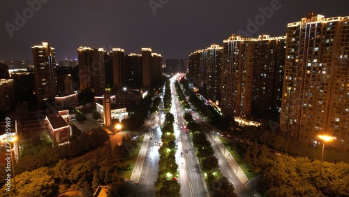 Qujiang Dadao night view in Xi'an taken by drone