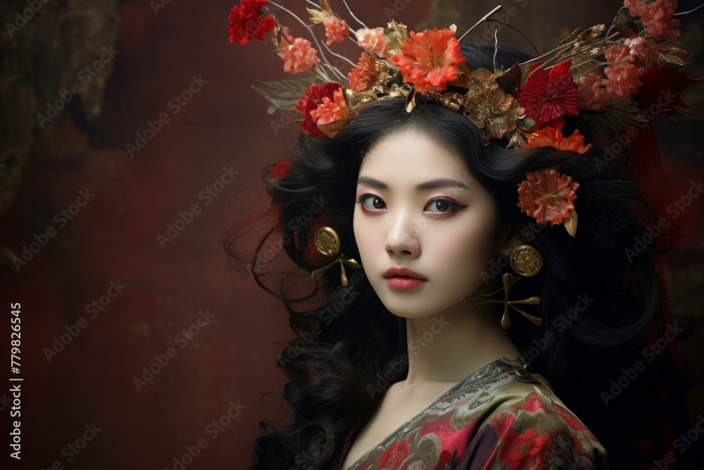 Joyful Chinese woman happy smiling. Young stylish studio fun. Generate Ai