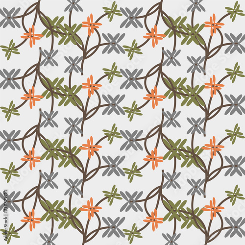 Seamless vector pattern with monochromatic flowers on stems in Art Deco style © Юлия Глухивская