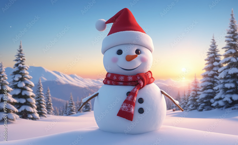 Obraz premium snowman with hat and scarf