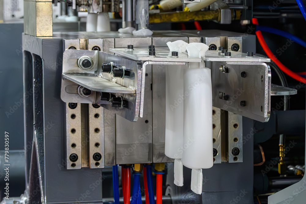 The operation of plastic bottle blowing machine. The operation of plastic bottle blowing machine.