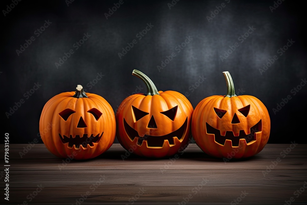 Halloween pumpkins on a dark background with a place for text Halloween pumpkins on a dark background with a place for text