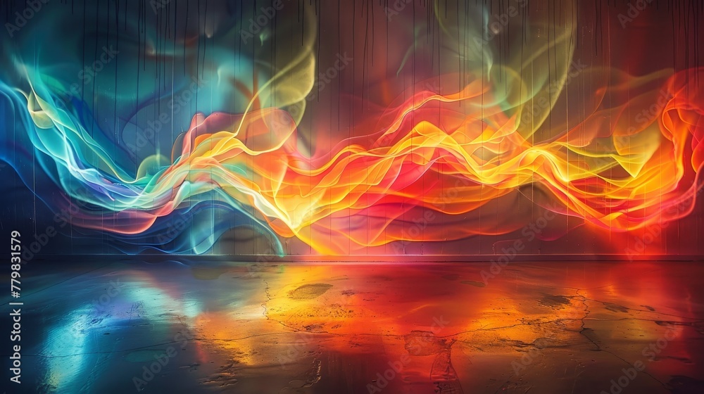A colorful, abstract painting of flames and smoke. The painting is full of vibrant colors and has a sense of movement and energy. The overall mood of the painting is dynamic and exciting A colorful, abstract painting of flames and smoke. The painting is full of vibrant colors and has a sense of movement and energy. The overall mood of the painting is dynamic and exciting