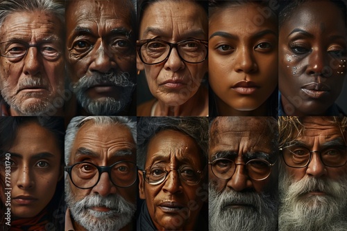 Diverse Generations Faces Close-Up Collage