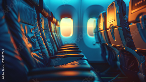empty seat near the window on an airplane photo