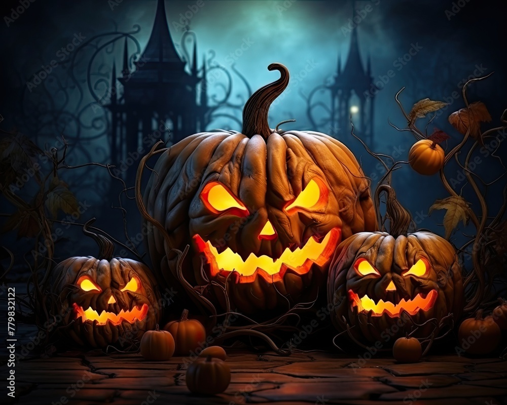 Halloween pumpkins on a dark background with a place for text Halloween pumpkins on a dark background with a place for text