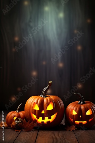 Halloween pumpkins on a dark background with a place for text © Stefan