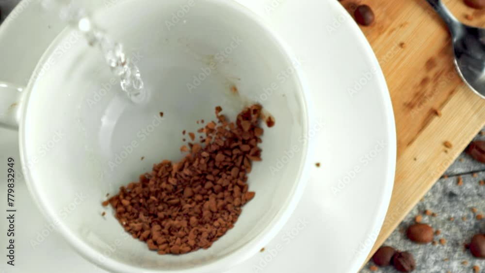 Super slow motion pellets of instant coffee fall . Filmed on a high-speed camera at 1000 fps. High quality FullHD footage Super slow motion pellets of instant coffee fall . Filmed on a high-speed camera at 1000 fps. High quality FullHD footage