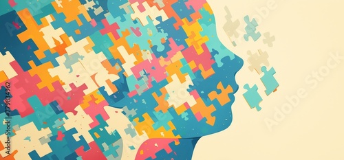 A colorful puzzle piece shaped like the profile of an adult human head