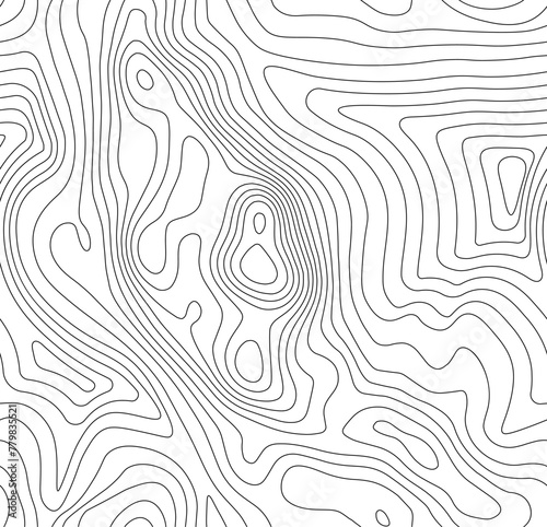 Seamless vector topographic map background. Line topography map seamless pattern. Mountain hiking trail over terrain. Contour background geographic grid. (ID: 779835521)