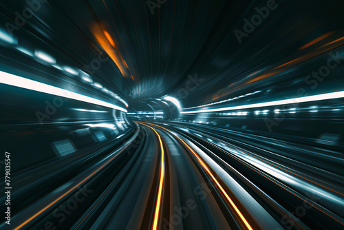 Dark tunnel with glowing lighting, abstract technology speed concept 3D rendering