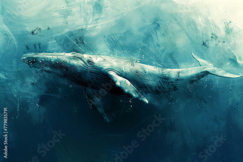 Retro blue whale illustration
