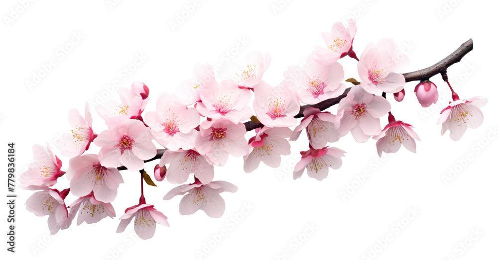Blossoming cherry branch, cut out