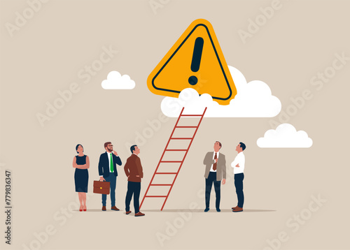 Exclamation attention sign on cloud. Flat vector illustration. 