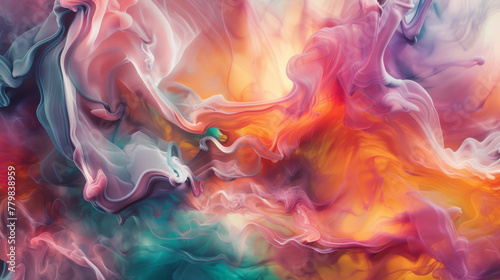 A vibrant abstract painting with bold, swirling colors photo