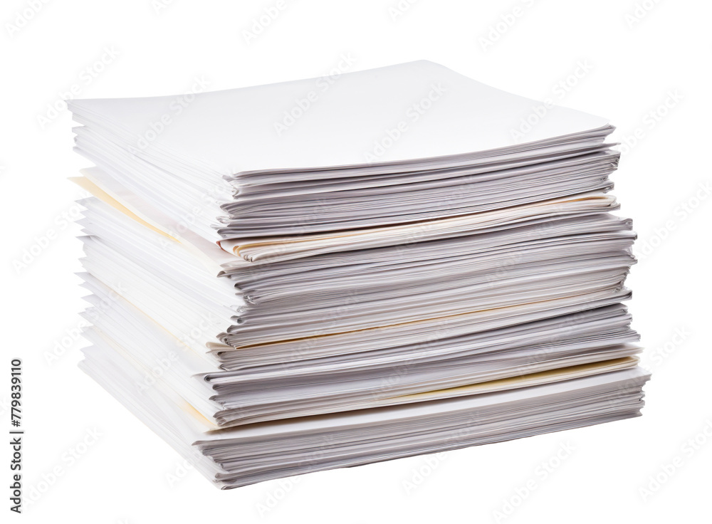Towering stack of paperwork and files, cut out Towering stack of paperwork and files, cut out