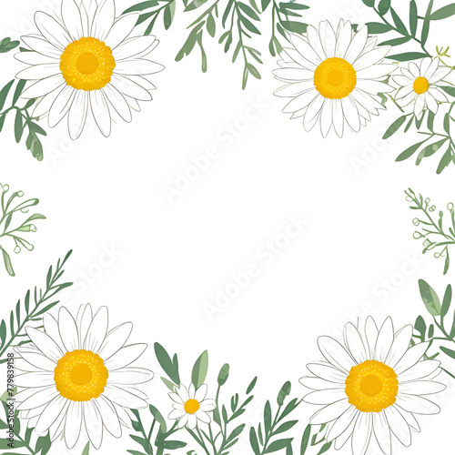 Daisy_flower_design_line_2D_white_background_simple.Generative AI