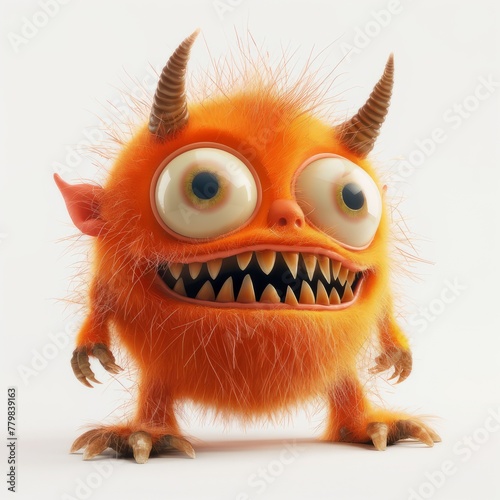 A cute monster with big eyes and horns. Little Devil Orange Smile Character Image Cute Space Creatures Funny Kawaii Halloween Characters - Devil Goblin  Alien Creature