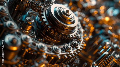 A close-up of a mechanical gear system, intricately designed photo