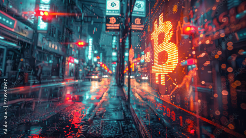 Bitcoin blockchain cryptocurrency mining technology, digital background wallpaper banner. Generative Ai