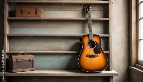 A-Vintage-Inspired-Acoustic-Guitar-Displayed-On-A-