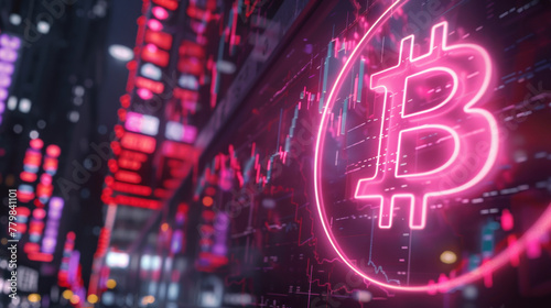 Bitcoin blockchain cryptocurrency mining technology, digital background wallpaper banner. Generative Ai © Panisa