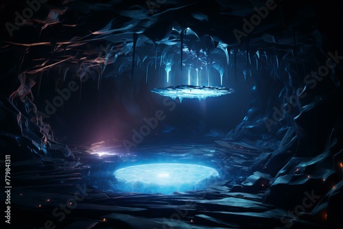 Otherworldly Portal cave holographic. Carmen cenote. Generate Ai photo