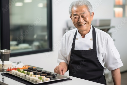 senior old man happy expression and susshi food concept . ai generated © kues1