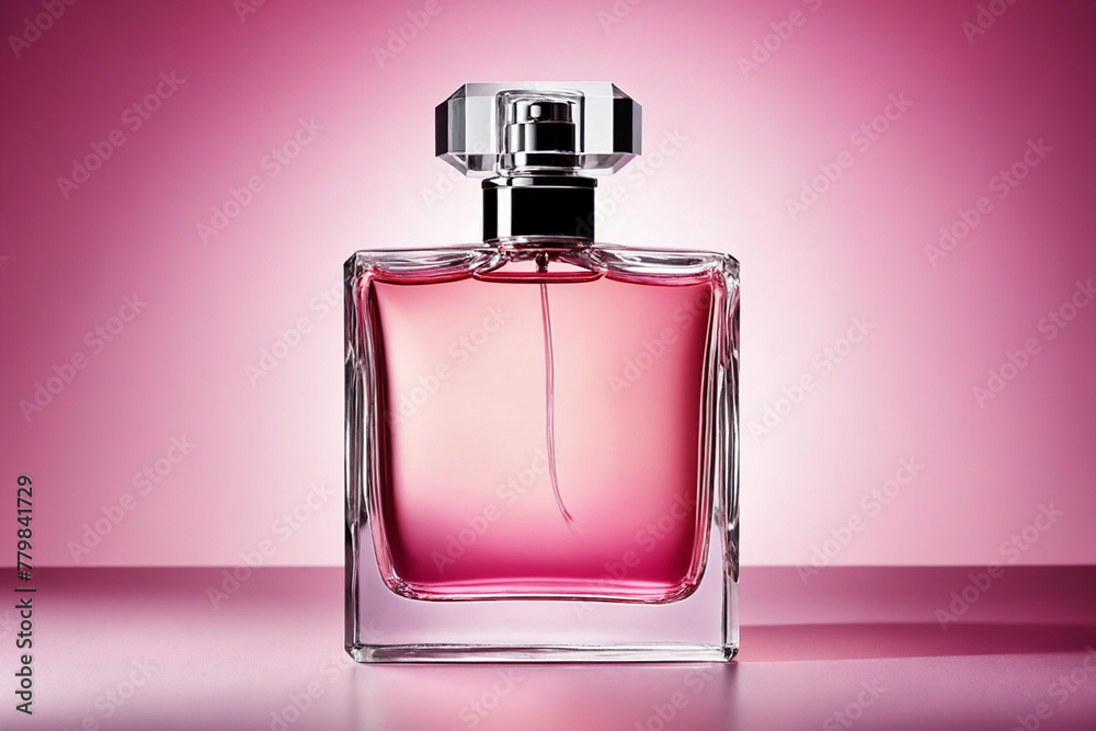 Perfume bottle - Advertising presentation of a perfume in shades of pink Perfume bottle - Advertising presentation of a perfume in shades of pink