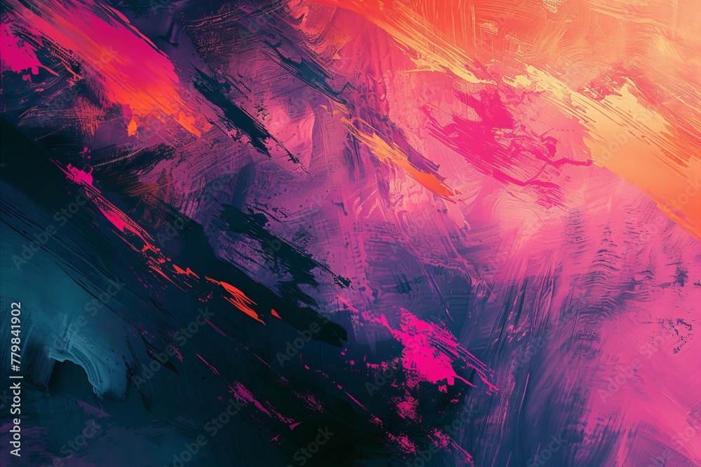 An abstract blend of traditional brushwork and digital effects creating a timeless backdrop with a burst of bright colors