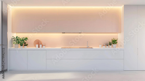 Simple home kitchen background, modern kitchen spacious dining room design scene illustration © lin