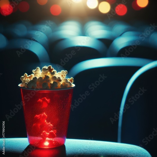 Cozy Cinema Ambiance with Popcorn on Plush Seats