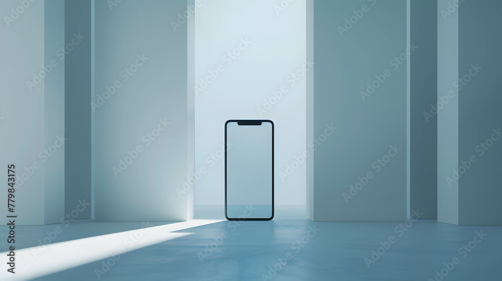 Centered shot of smartphone in white room