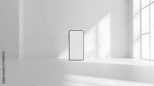 Centered shot of smartphone in white room