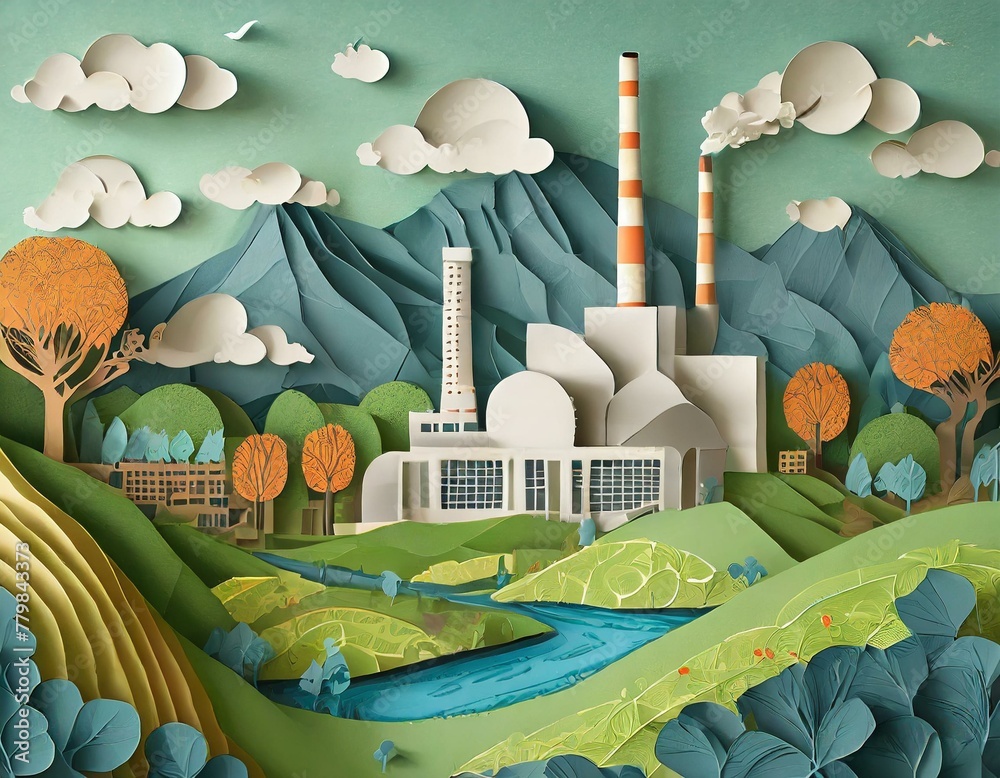 Fototapeta premium Landscape with a paper-cut factory