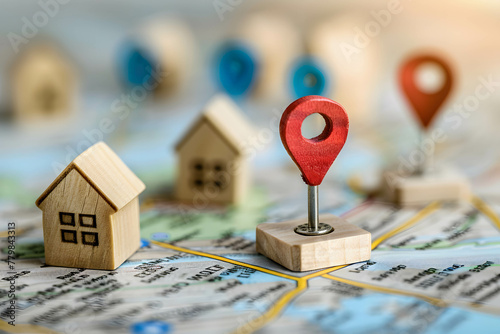 Pin icon on land area waiting to be sold, investing in real estate and land to create returns concept, demand for purchasing land in a good location