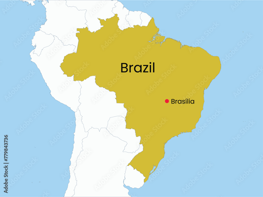 High detailed map of Brazil. Outline map of Brazil. South America