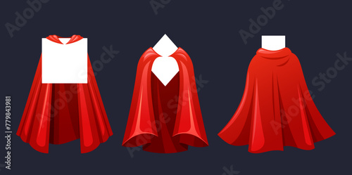 Vibrant Red Superhero Cloaks Flowing Majestically  Adorned Square  Rhombus and Rectangle Frames  Front or Rear View